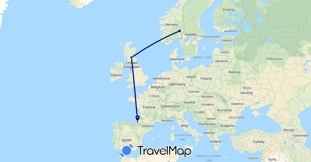 TravelMap itinerary: driving in France, United Kingdom, Norway (Europe)